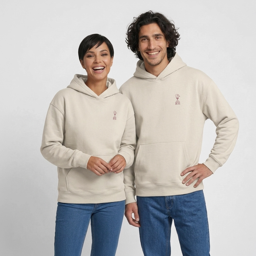 Hoodie Unisexe « Bons vins, belles pierres, belles personnes » 🍇 - beige