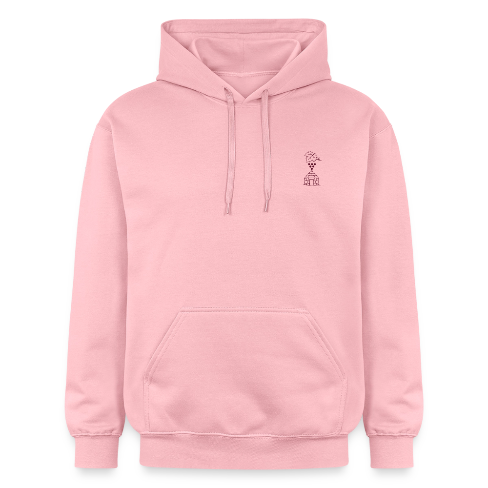 Hoodie Unisexe « Bons vins, belles pierres, belles personnes » - rose clair