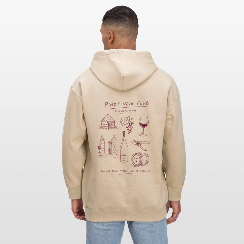 Hoodie Unisexe « Bons vins, belles pierres, belles personnes » - jaune sable