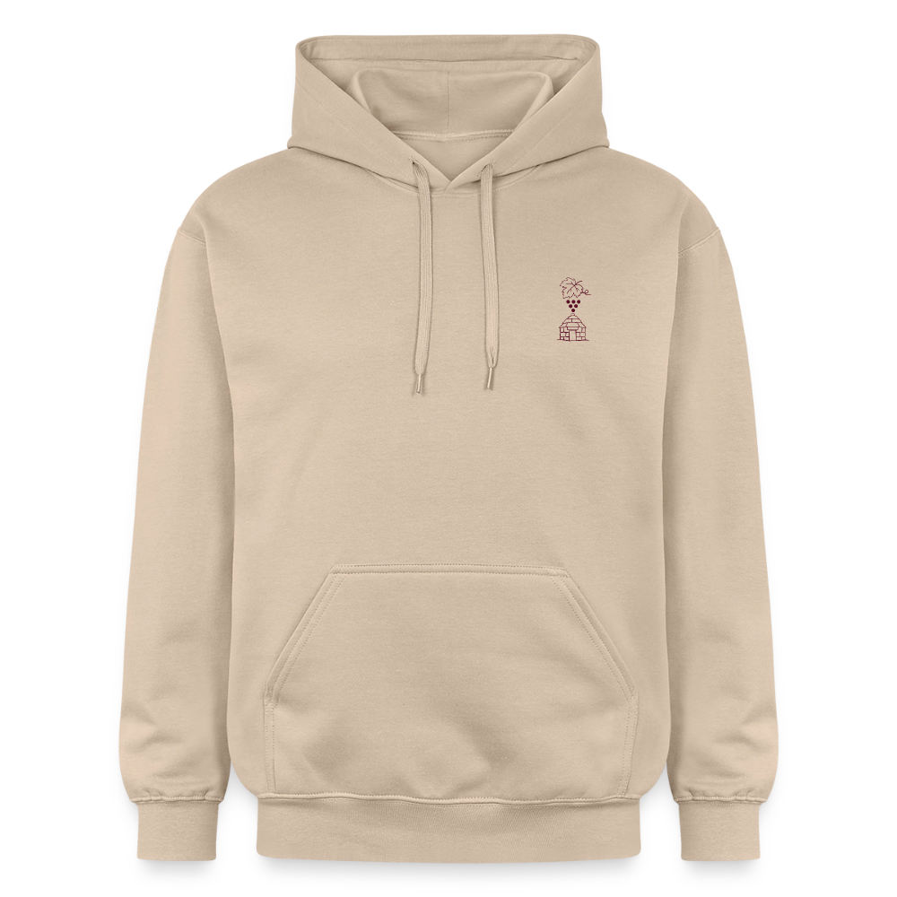 Hoodie Unisexe « Bons vins, belles pierres, belles personnes » - jaune sable