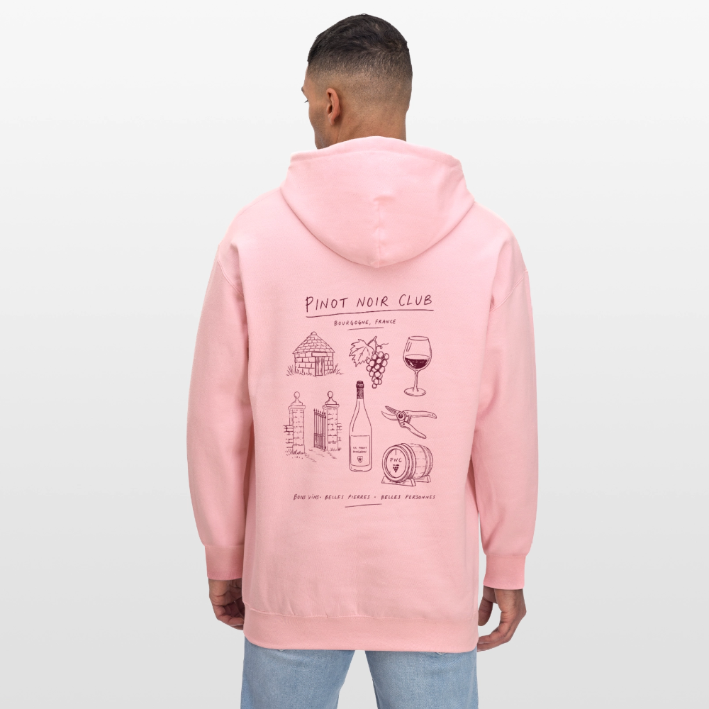 Hoodie Unisexe « Bons vins, belles pierres, belles personnes » - rose clair