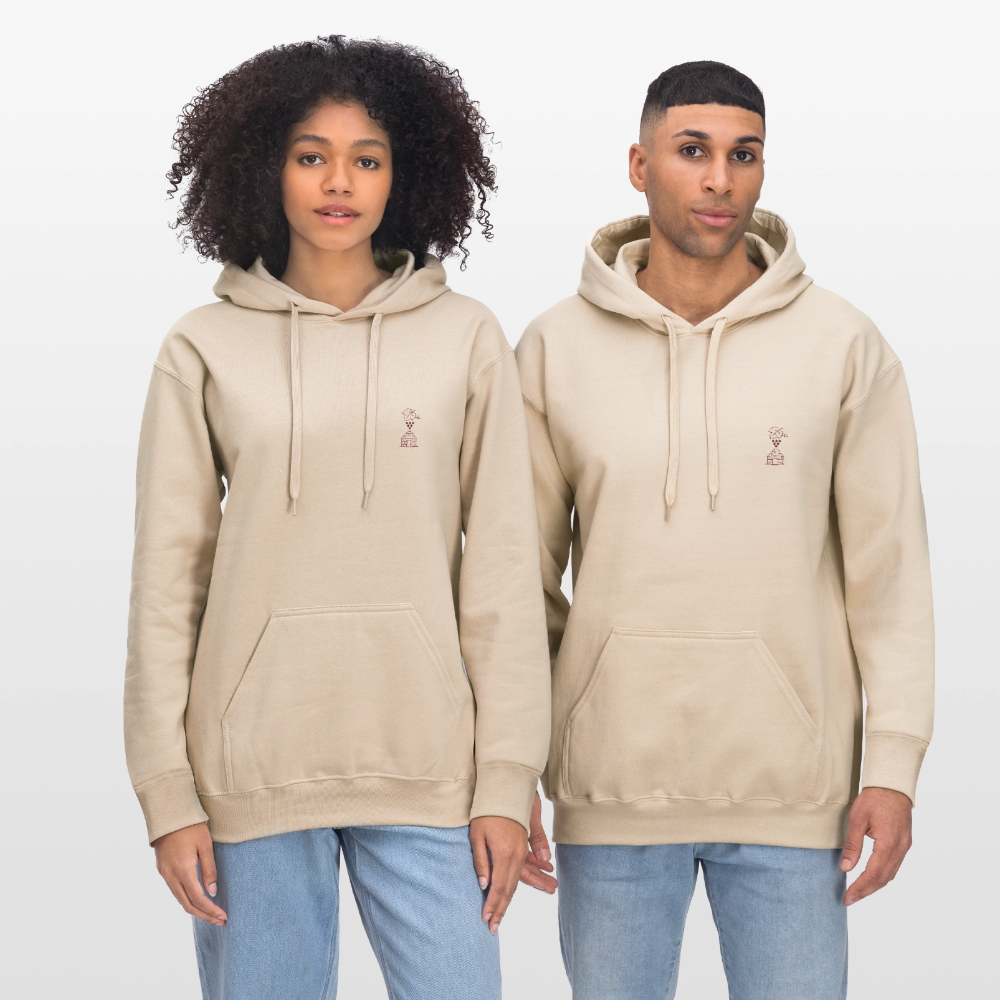 Hoodie Unisexe « Bons vins, belles pierres, belles personnes » - jaune sable