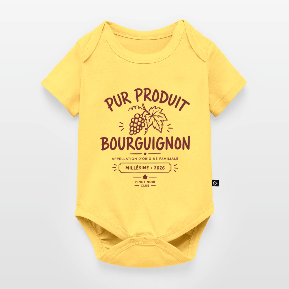 🍇 Body bébé « Pur Produit Bourguignon » - jaune pastel