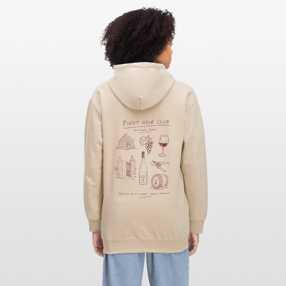 Hoodie Unisexe « Bons vins, belles pierres, belles personnes » - jaune sable